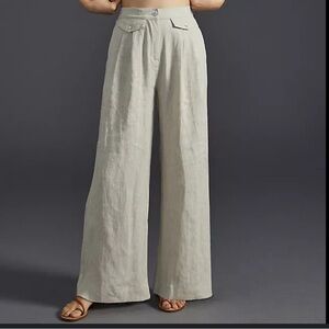 Sovere Anthropologie Instance Tan Linen Wide Leg Crop Pants 8
